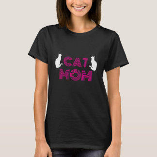 白猫のシルエットがプリントされたキャットママTシャツ Tシャツ