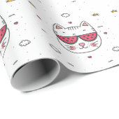 白猫のスイカメガネが面白い ラッピングペーパー (ロールコーナー)