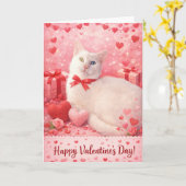 白猫のバレンタインデーのハートのカード カード (黄色い花)