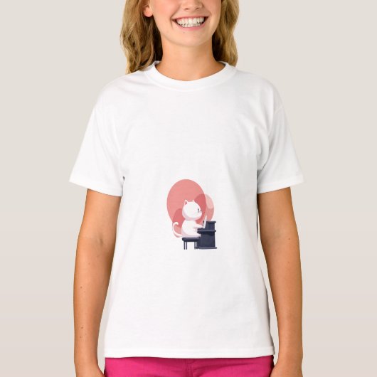 白猫のピアノ Tシャツ (正面)