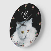 白猫の女王モノグラム、ピンクの宝石 ラージ壁時計 (傾斜)