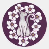 白猫の花フローラ桜猫の花アート ラウンドシール (正面)