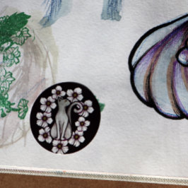 白猫の花フローラ桜猫の花アート ラウンドシール