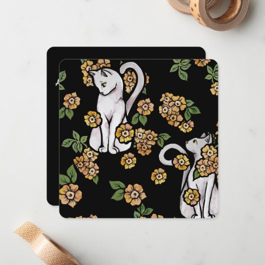 白猫の花 ノートカード (正面/裏面インサイチュ)