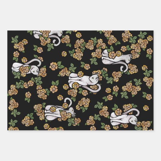 白猫の花 ラッピングペーパーシート (正面)