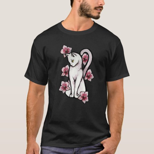 白猫の蘭の花 Tシャツ (正面)