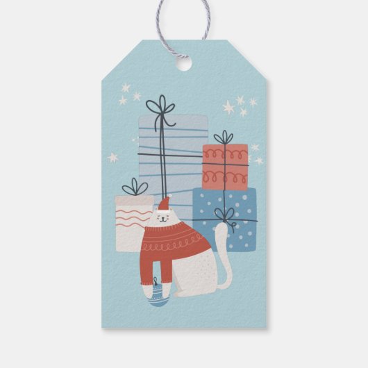 白猫の赤いセータープレゼントギフトオーナメント ギフトタグ (裏面)