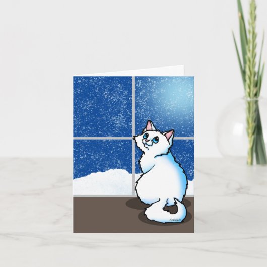 白猫の雪の窓のカード カード (正面)