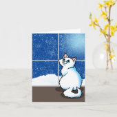 白猫の雪の窓のカード カード (黄色い花)