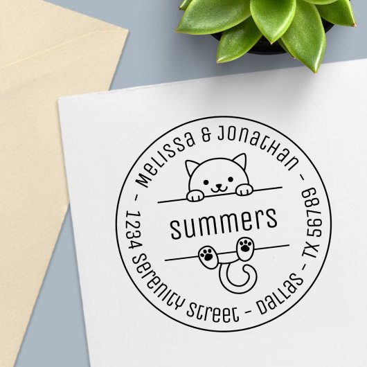 白猫カップル家族ラウンドアドレス セルフインキングスタンプ