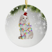 白猫クリスマスギフト猫好き大人 セラミックオーナメント (正面)