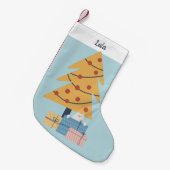 白猫クリスマスツリーのプレゼントがパーソナライズ スモールクリスマスストッキング (正面 (吊り時))