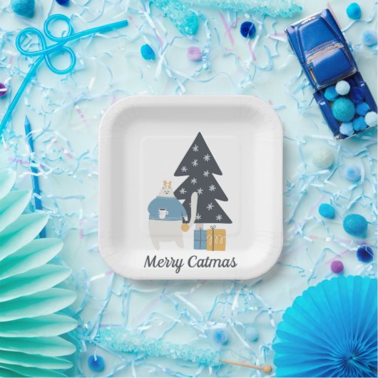 白猫クリスマス飾りツリーメリーCatmas ペーパープレート (パーティー)