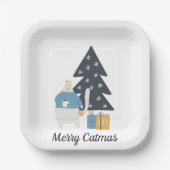 白猫クリスマス飾りツリーメリーCatmas ペーパープレート (正面)