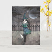 白猫グリーティングカード付き魔女 カード (黄色い花)