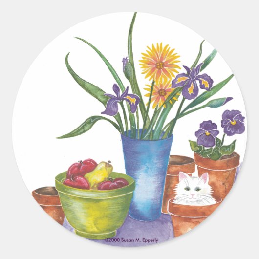 白猫フルーツ花水彩「リリアナ」 ラウンドシール (正面)