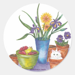 白猫フルーツ花水彩「リリアナ」 ラウンドシール