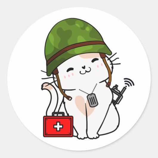 白猫ヘルメット着用 ラウンドシール (正面)