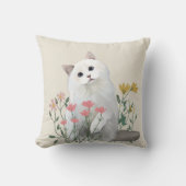 白猫抽象芸術花 クッション (正面)