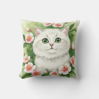 白猫春の花枕 クッション