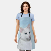 白猫絵画の可愛いオリジナル猫アート エプロン (着用した状態)