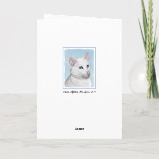 白猫絵画の可愛いオリジナル猫アート カード (裏面)