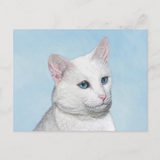 白猫絵画の可愛いオリジナル猫アート ポストカード (正面)