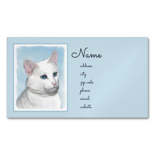 白猫絵画の可愛いオリジナル猫アート マグネット名刺 (正面)