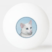 白猫絵画の可愛いオリジナル猫アート 卓球ボール (裏面)