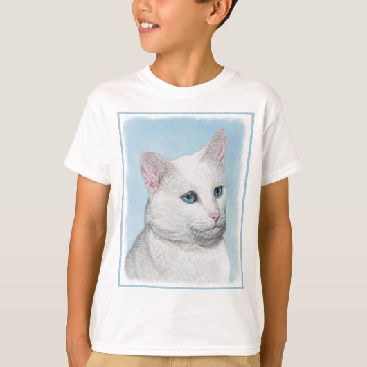 白猫絵画の可愛いオリジナル猫アート Tシャツ (正面)