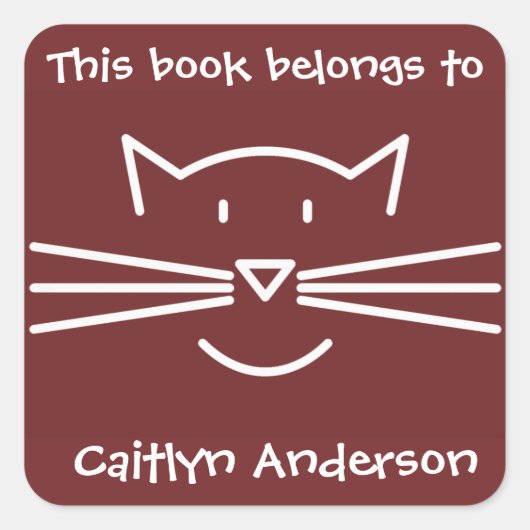 白猫顔概要蔵書票シール スクエアシール (正面)