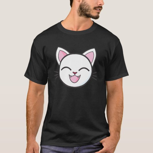 白猫 キティ かわいい 愛らしい 面白い 動物 Tシャツ (正面)