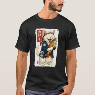 白猫 和風 かわいい 魚 日本 動物好き メンズ Tシャツ