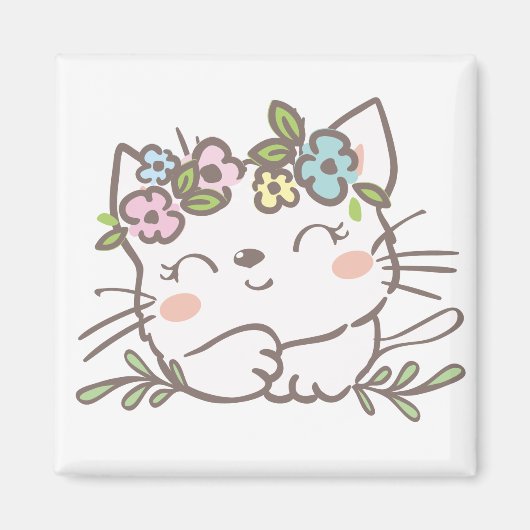 白猫、子猫、子猫動物 マグネット (正面)