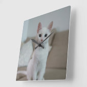 白猫 | Zazzle_Growstore スクエア壁時計 (傾斜)