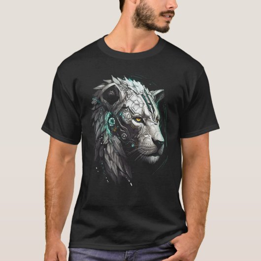 白獅子ファンタジーロボット動物獅子 Tシャツ (正面)