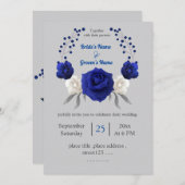 白王室の色の青い花は銀結婚灰色 招待状 (正面/裏面)