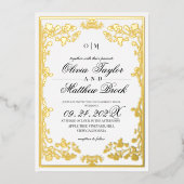 白王室の金ゴールド華美花結婚の香り 箔招待状 (正面)