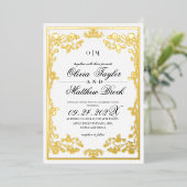 白王室の金ゴールド華美花結婚の香り 箔招待状 (立ち正面)
