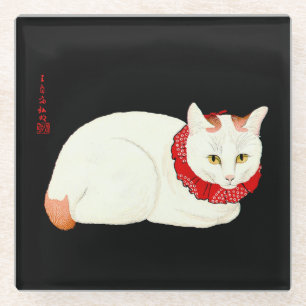 白生姜日本の猫 ガラスコースター