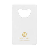 白男らしと金ゴールドのグパーソナライズされたロームズ クレジットカード栓抜き (正面)
