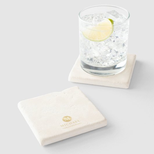 白男らしと金ゴールドのグパーソナライズされたロームズ ストーンコースター (横)