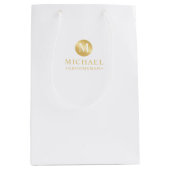 白男らしと金ゴールドのグパーソナライズされたロームズ ミディアムペーパーバッグ (正面)