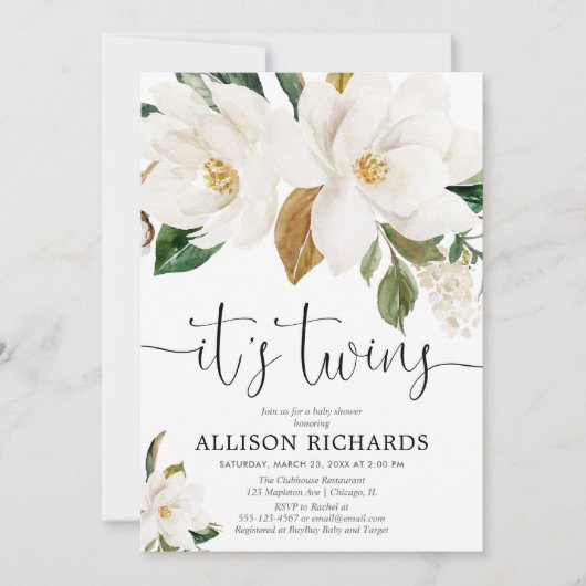 白男女兼用フローラツインズ赤ちゃんシャワー 招待状 (正面)