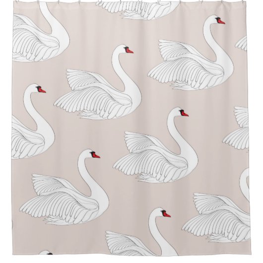 白白白鳥の継ぎ目のない模様。ホワイトバードオルナ シャワーカーテン (正面)
