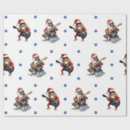 白笑わされる上のカエルのロックバンドクリスマス ラッピングペーパー