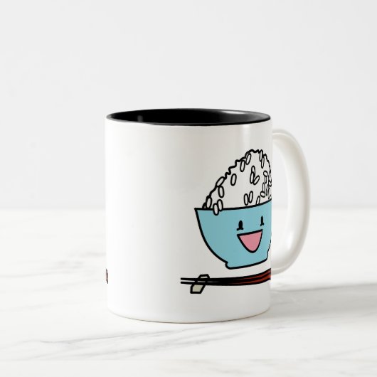 白米の箸のキャブレターの幸せなボール ツートーンマグカップ (正面右)