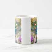 白紋玉虹色ティール（緑がかった色）羽ファンタジー鳥 コーヒーマグカップ (中央)