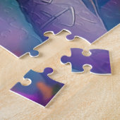 白紋玉虹色ティール（緑がかった色）羽ファンタジー鳥 ジグソーパズル (側面)