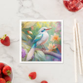 白紋玉虹色ティール（緑がかった色）羽ファンタジー鳥 スタンダードカクテルナプキン (インサイチュ)